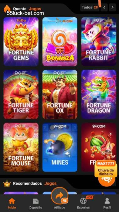 Aplicativo móvel 55LUCK para iOS e Android